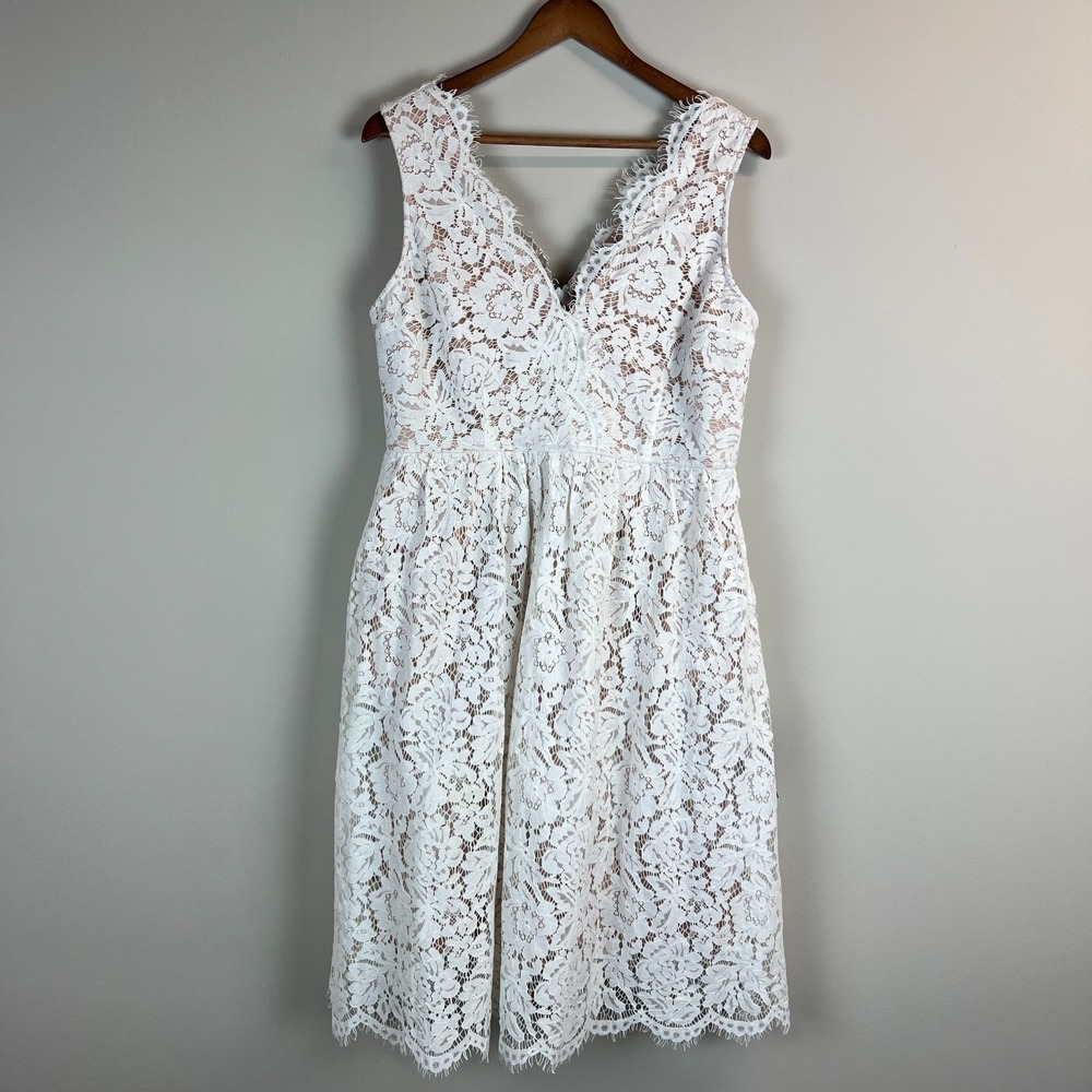 Lulus Midi Dress Womens XL Love Swept Lace White Floral Beige Lined A-Line Party